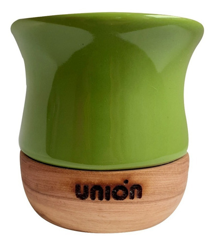 Mate Unión Verde De Cerámica Y Madera Modelo Chaco 