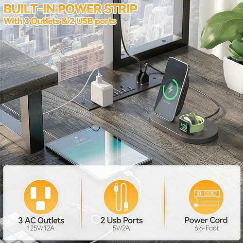 Escritorio De Computadora Reversible En L Con Carga Usb Led