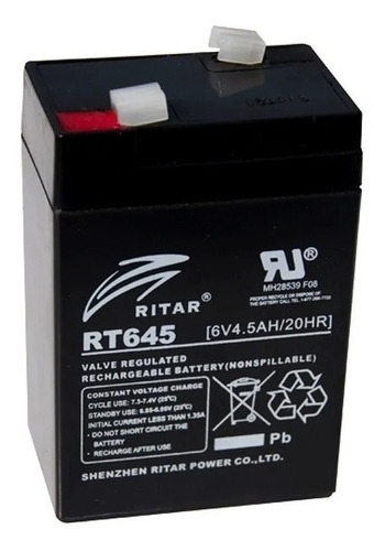Baterias 6v 4.5 Amp Lamparas De Emergencia 20hr Ritar Rt645