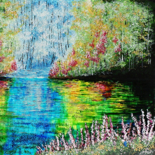 Imagem 7 de 8 de Quadro Lago Encantado, Pintura Em Vidro Com Verniz Vitral