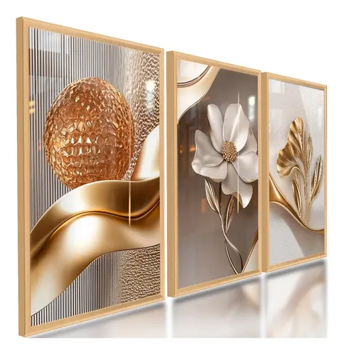 Quadros Decorativos Abstratos Floral Moderno Flores 122x60 Carval...