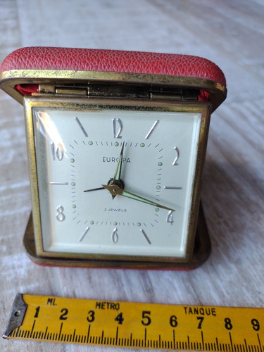 Antiguo Reloj Despertador De Viaje Europa Plegable A Cuerda