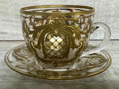 Taza Única De Colección Francesa Cristal Bañado En Oro 22k