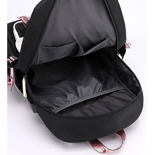 Mxg Mochila Escolar Lona Puerto Usb Negro Rosa Bolsa Grande 2023