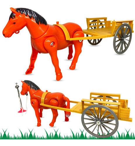 Cavalo Com Carroça De Brinquedo C/ Som Musical Anda Animal