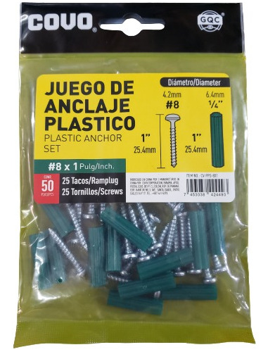 Ramplug Plastico Verde Con Tornillos 1/4 50 Unidades