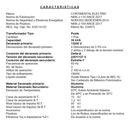 Transformador Continental Electric Poste Delta Estrella Blanco (Usado)