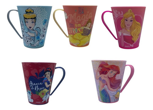 Caneca Copo C/ Alça Para Colorir Princesas 360ml - Plasútil Cor Branca De Neve