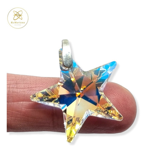 Dije Plata Cristal Swa Estrella Aurora Boreal 30mm Con Tanza