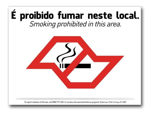 Placa De Aviso Proibido Fumar Neste Local Sp - 18cm X 25cm