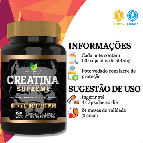 Creatina Supreme Micronizada Pura 120 Cáps - Fonte Verde