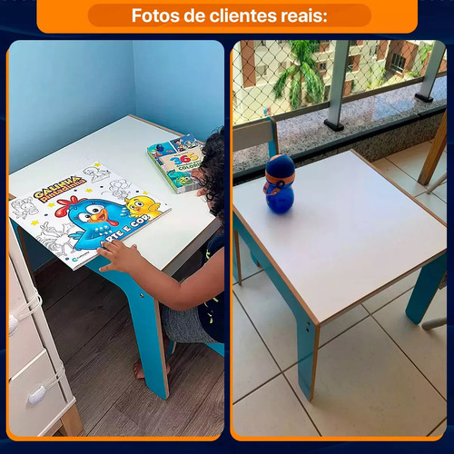Mesa Com Cadeirinha De Madeira Resistente Para Crianças Azul