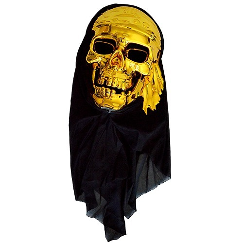 Máscara Caveira Pirata Dourado Capuz Halloween Pentefino