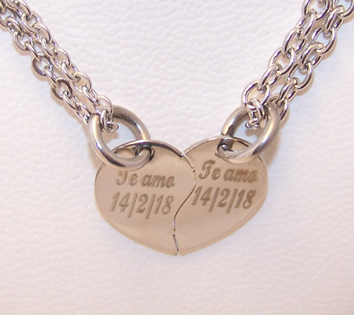 Imagen 8 de 10 de Media Medalla Corazón Acero 30x23mm + 2 Cadenas Espejito