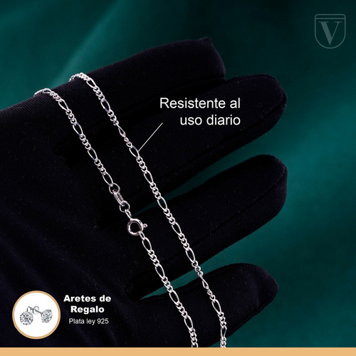 Cadena Figaro 3x1 Plata Ley 925 Unisex 50cm X 2.2mm + Color Plateado