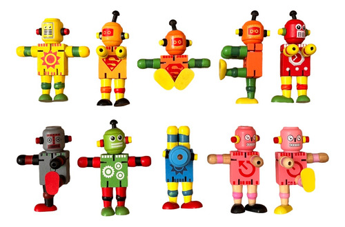 Pack 10 Sorpresas Cumpleaños Niños - Robots De Madera