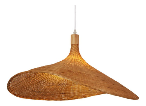 Lampara Colgante Bambu Tejida Forma Sombrero Mimbre Estilo