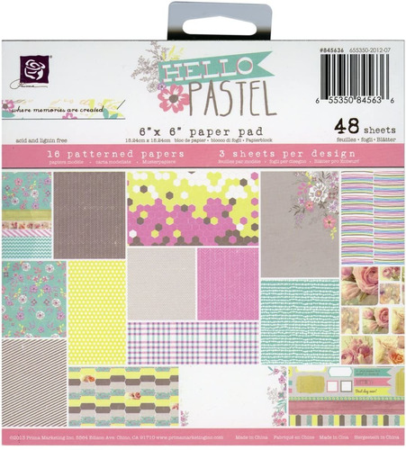 Prima Marketing Paper Pad, 6 X 6 PLG, Hello Pastel, 48 - Pac