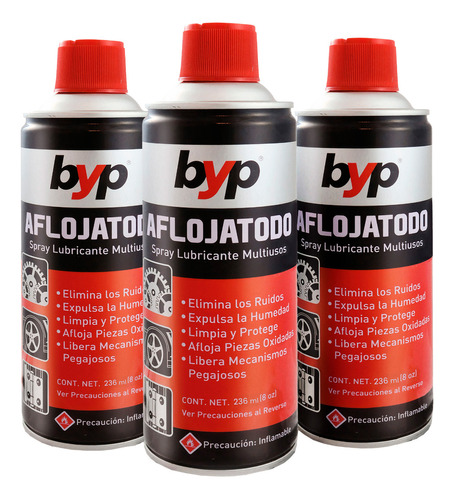 Pack 3 Aflojatodo Byp, Lubricante Spray Aerosol Multiuso 8oz