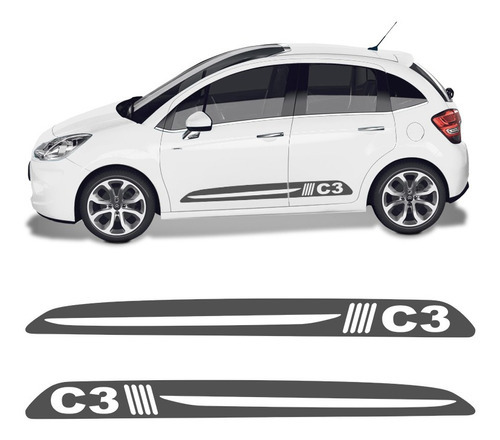 Faixa Citroen C3 2013/2019 Adesivo Grafite Lateral Tuning