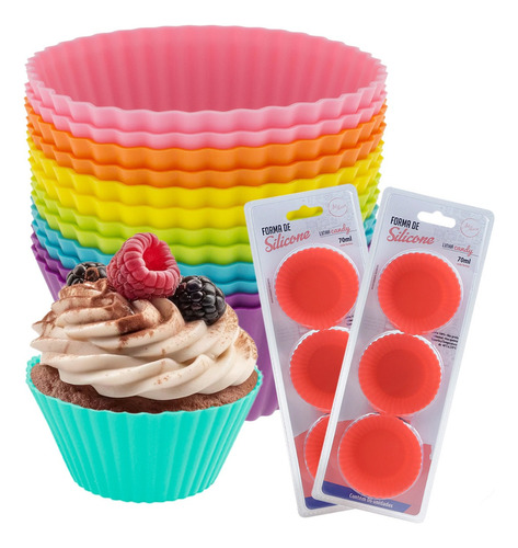 Kit 12 Formas Silicone Cupcake Bolo Muffin Assadeira Cores