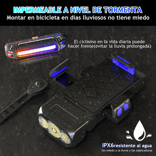 Luz Bicicleta Led 4 En 1 Lámpara De Luces Recargable Kit