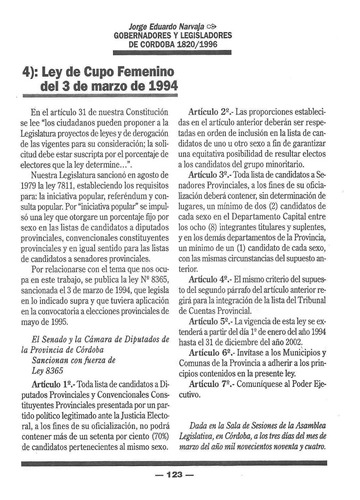 Gobernadores Y Legisladores De Cordoba (1820/1996)