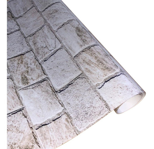 Imagem 2 de 2 de Papel De Parede Lavável Adesivo Tijolo Pedra Rústica 3d