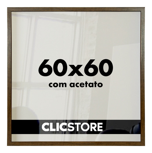 Moldura 60x60 Com Acetato Alvará Certificados Arte Fundo Mdf Cor Tabaco