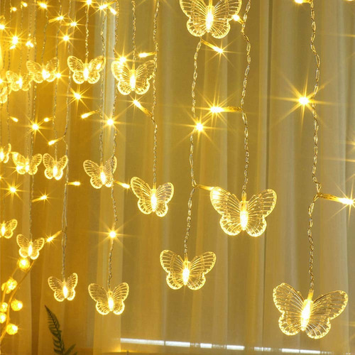 T Cortina De Mariposas Con Luces Usb, 8 Modos, 120 Luces Led