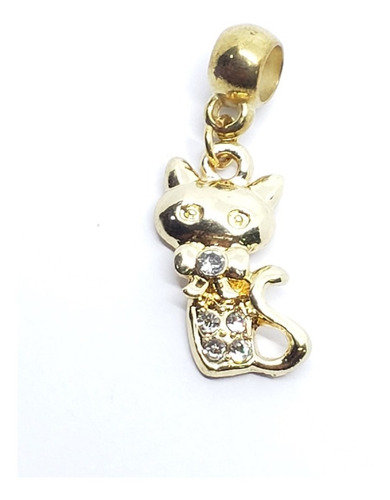 Charm De Gato Dorado Con Cristales Ch4 Y Estuche