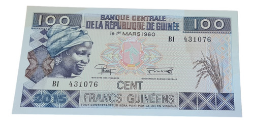 Billetes Mundiales: Guinea 100 Francos Guineanos 2015 Unc