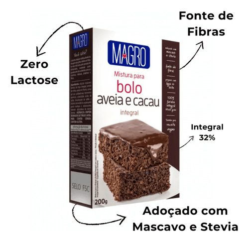 Kit Com 3 Bolo Integral Com Aveia E Cacau Magro 200g