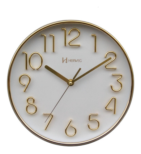 Relógio Silencioso Parede Cor Dourado Branco 25cm Preto 6480