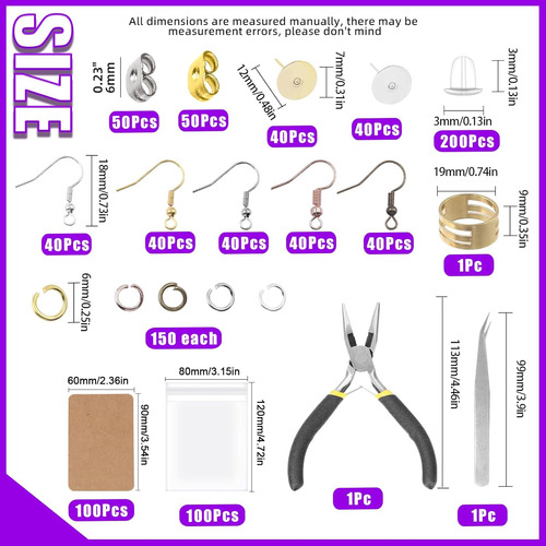 Juego De 1533 Piezas Hacer Aretes, Incluye Ganchos Aret...