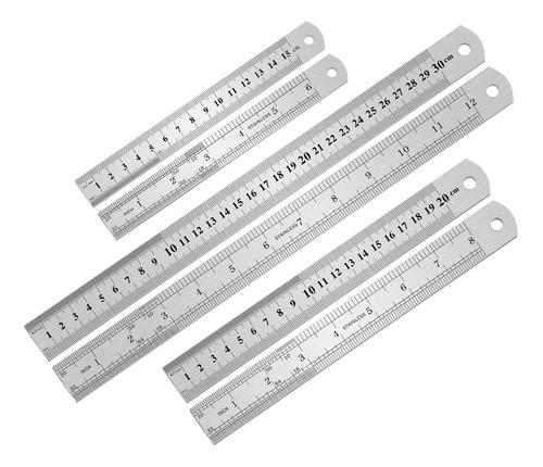 3pcs Stainless Steel Ruler Metal Set 6 8 12 Inch With And