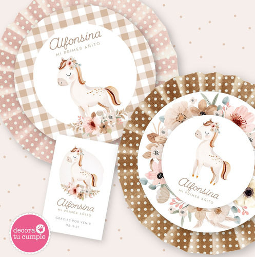 Kit Imprimible Caballito Boho Flores Acuarela