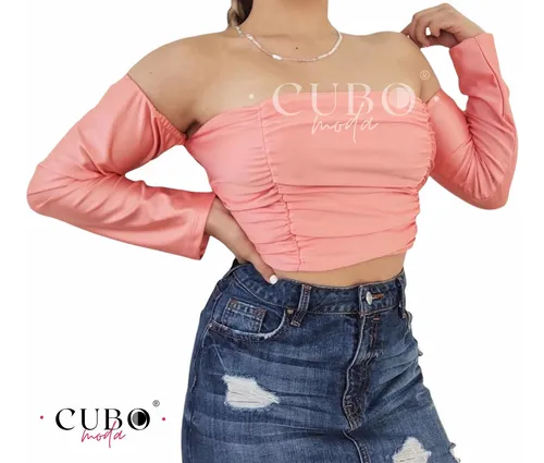 Blusa Corta Tipo Crop Top A Los Hombros Manga Larga