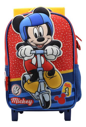 Mochila Escolar Mickey Mouse Disney Monopatin Con Carro