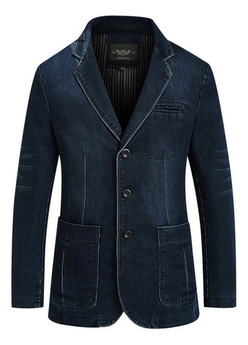 Saco Blazer Hombre Mezclilla Jeans Bolsillo Grande Slim Cut