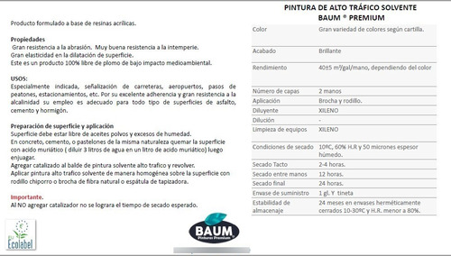 Pintura Alto Trafico Baum Solvente - Color Gris 1 Tineta