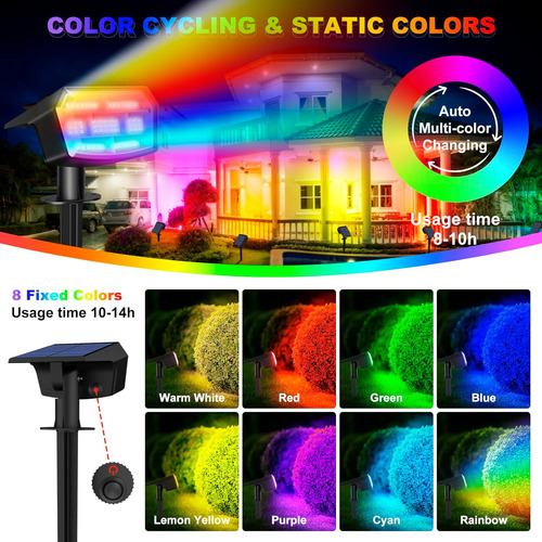 Luces Solares Que Cambian De Color Al Aire Libre, 59 Led Rgb