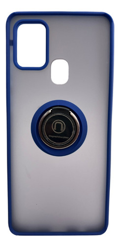 Funda Para Samsung A21s Uso Rudo Con Anillo Matte Ring Azul A21s