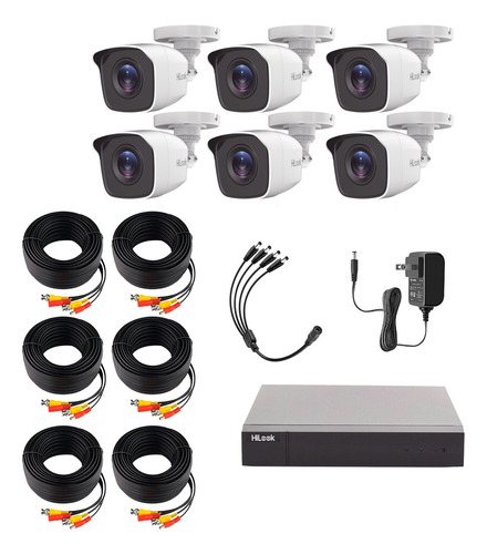 Hilook Kit de Camaras de Seguridad Exterior HL24LQ-PLUS6 Video Vigilancia TurboHD 1080p CCTV 6 Cámaras Bala de 2MP Metal H.265+