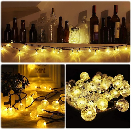 Imagen 5 de 8 de Luces Guirnalda Navidad 50 Led Bolita Cristal 5 Mt A Pila-*