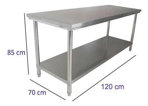 Bancada Mesa Total Inox 120x70cm Industrial Com Prateleira