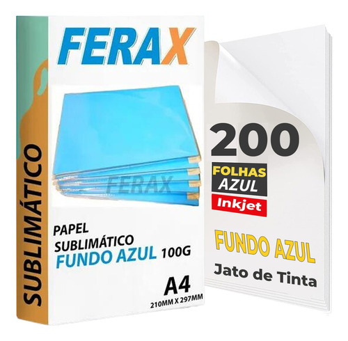 200 Folhas Papel Sublimatico Azul A4 100g - À Prova D'água