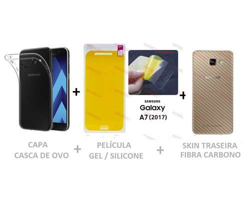 Capa + 3x Película Gel + Skin Tras  Galaxy A7 2017