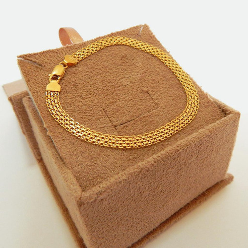 Pulseira Feminina De Ouro 18k Maciço Bismarck Diamantada 5mm