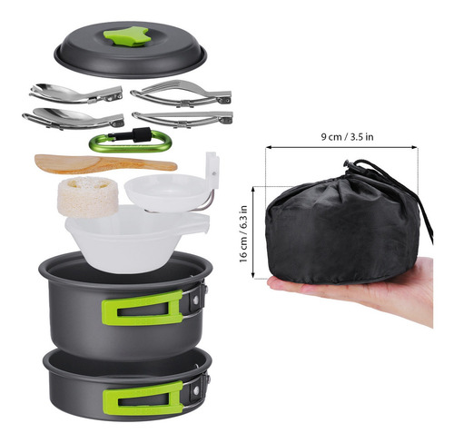 Imagem 4 de 8 de Kit De Cozinha Para Camping Com Panelas E Estojo 15 Pcs